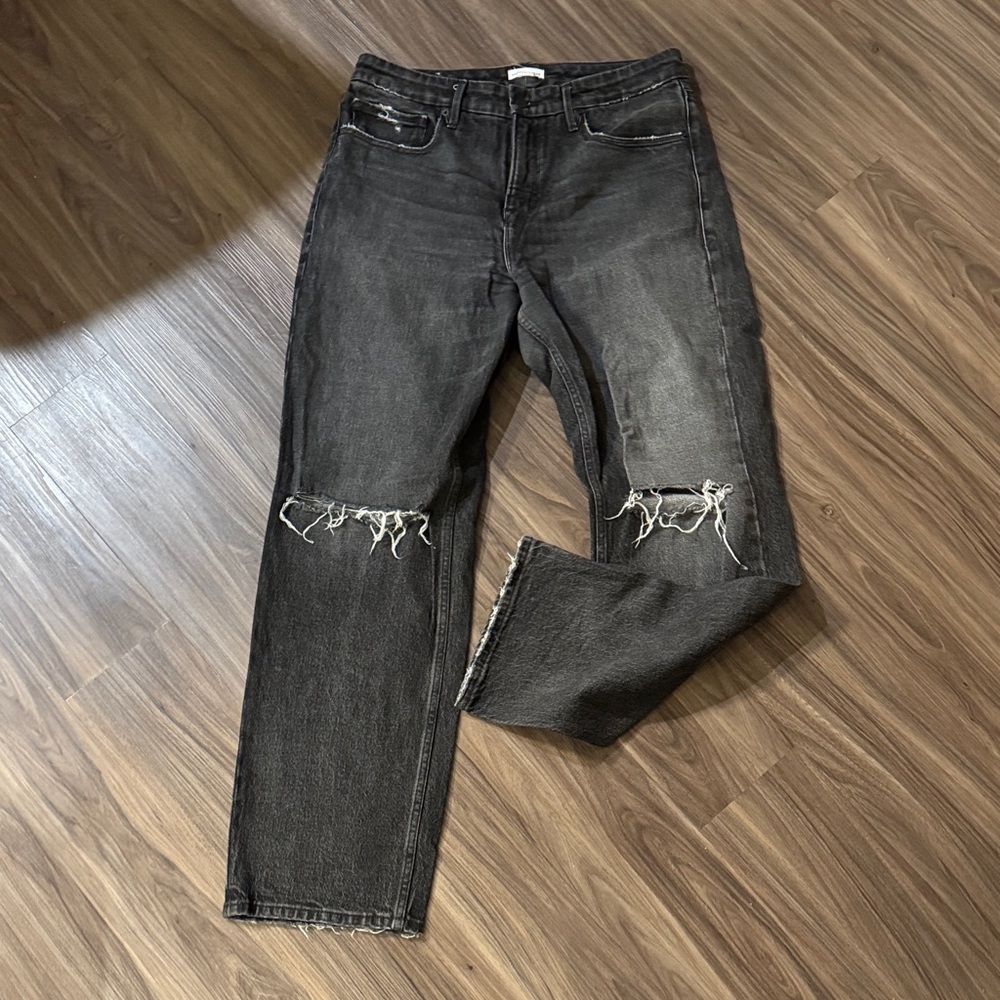 Good American Black Distressed wide leg Jeans